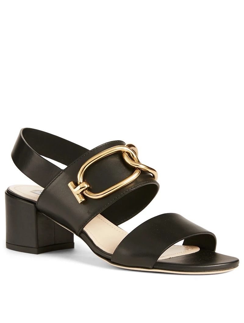 Leather Heeled Sandals With Double T-Ring