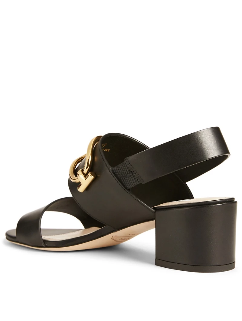 Leather Heeled Sandals With Double T-Ring