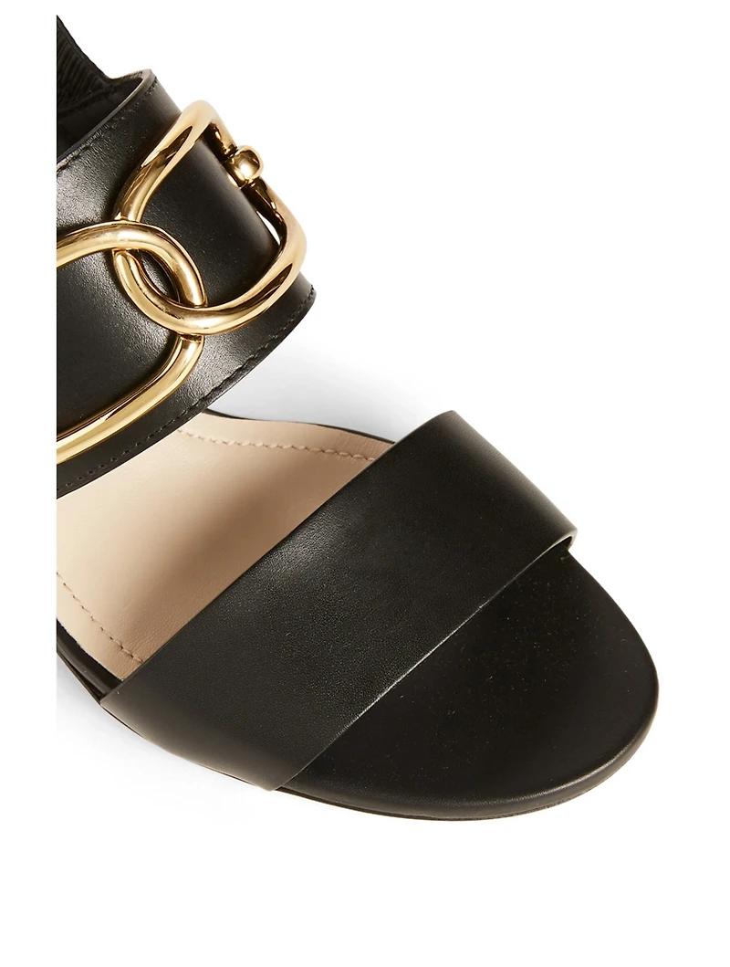Leather Heeled Sandals With Double T-Ring