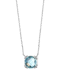 Mini Dew Drop Silver Cluster Necklace With Blue Topaz