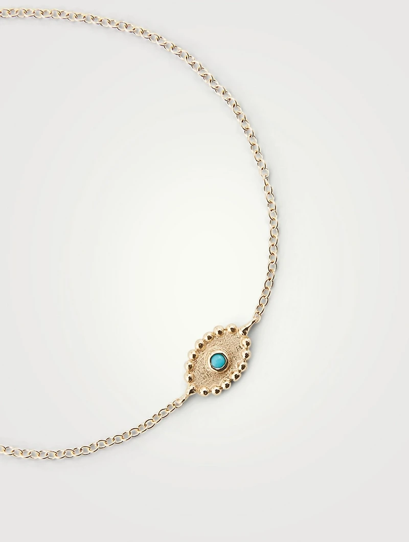 Dew Drop 14K Gold Evil Eye Bracelet With Sleeping Beauty Turquoise
