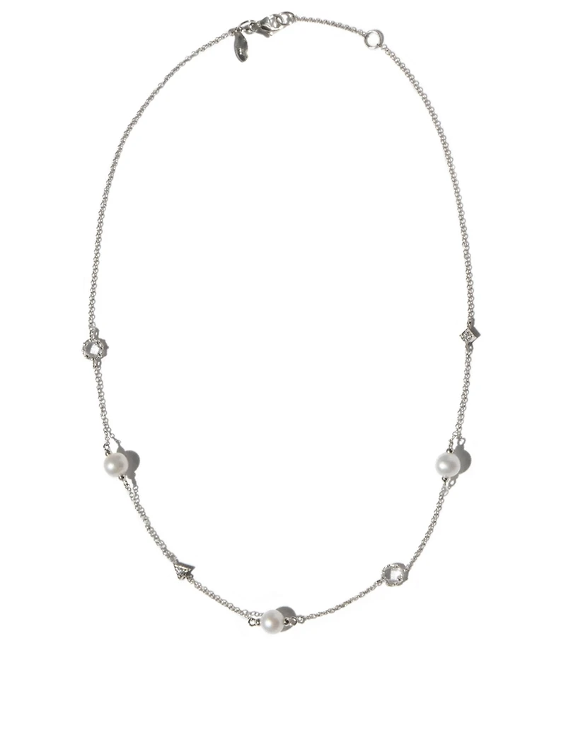 Cléo Sterling Silver Geometric Crew Necklace With Pearls And White Sapphire