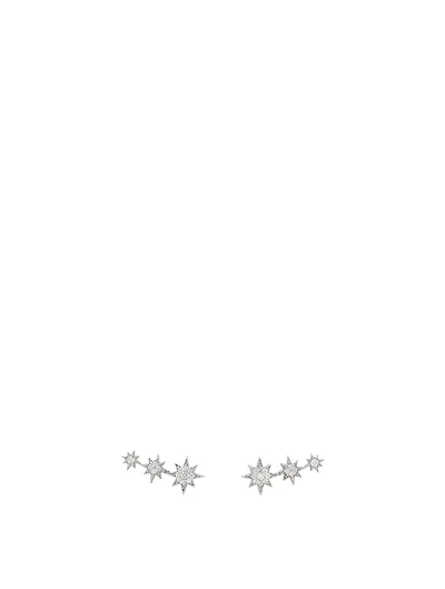 Aztec Sterling Silver North Star Trio Stud Earrings With White Sapphire