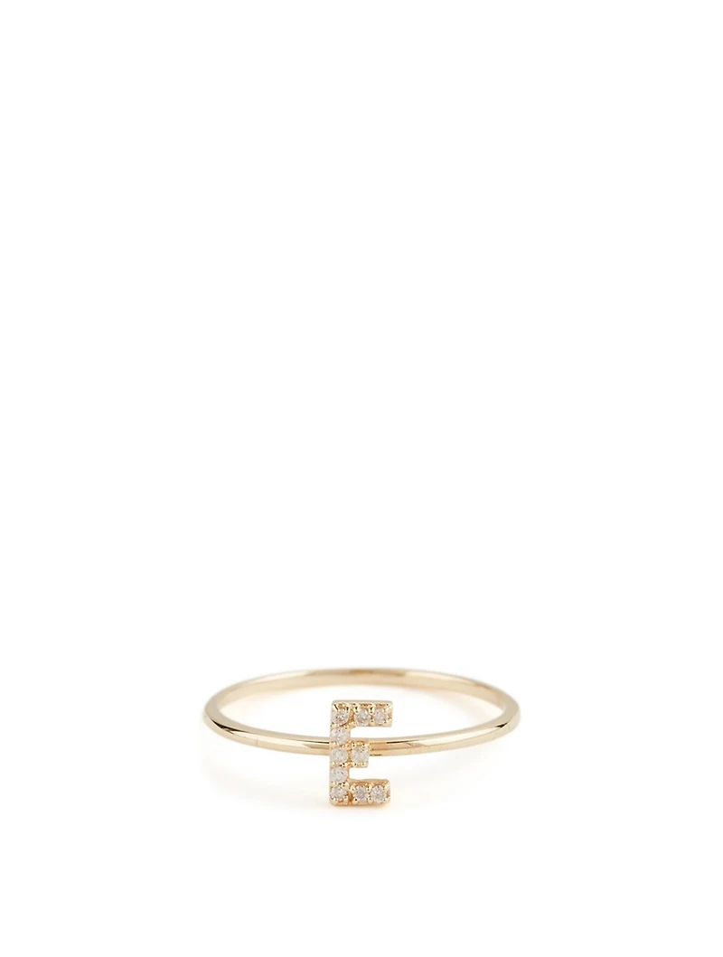 Love Letter 14K Gold Pavé Ring A to Z With Diamonds
