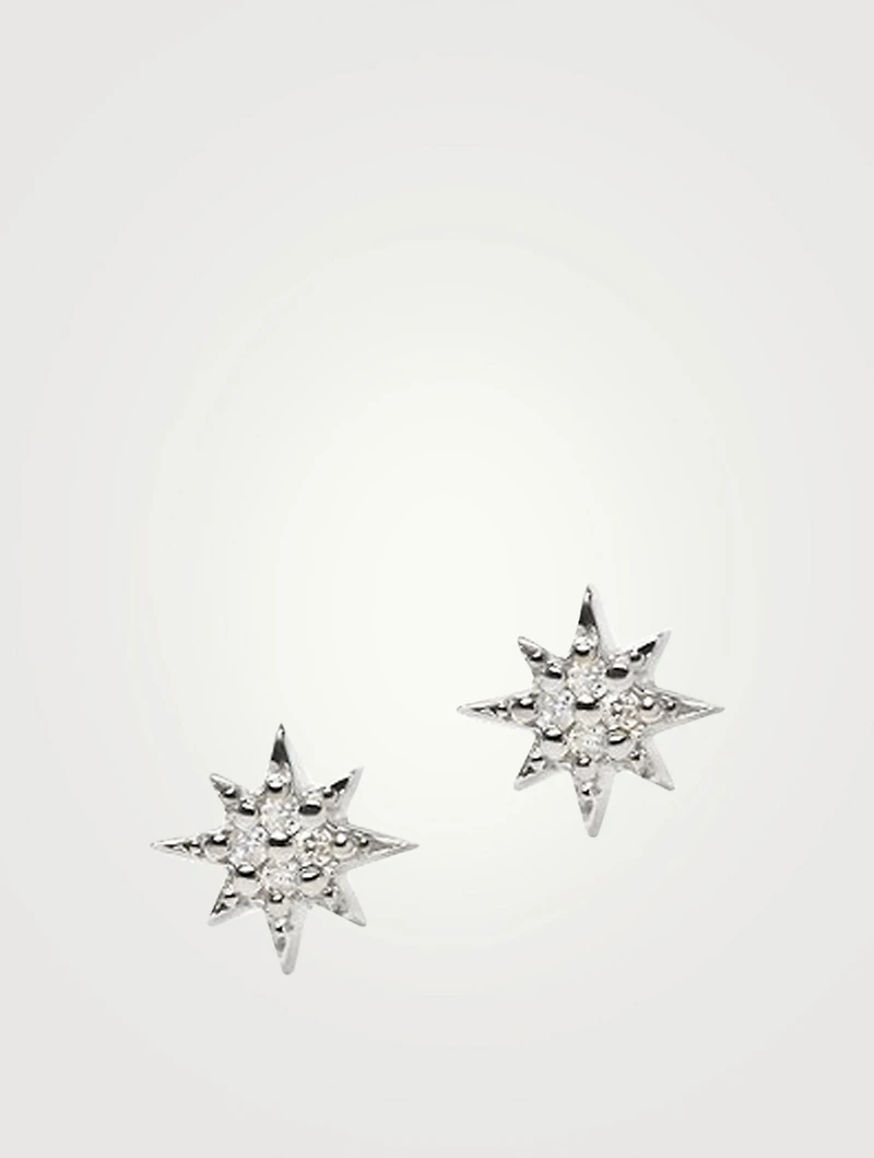 Micro Aztec Silver North Star Stud Earrings With White Sapphire