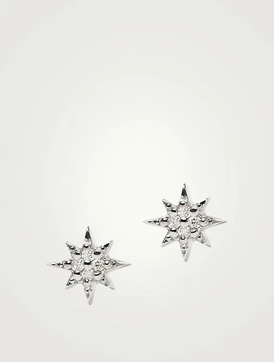 Micro Aztec Silver North Star Stud Earrings With White Sapphire