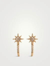 Aztec 14K Gold Micro North Star Half Hoop Earrings With Diamonds