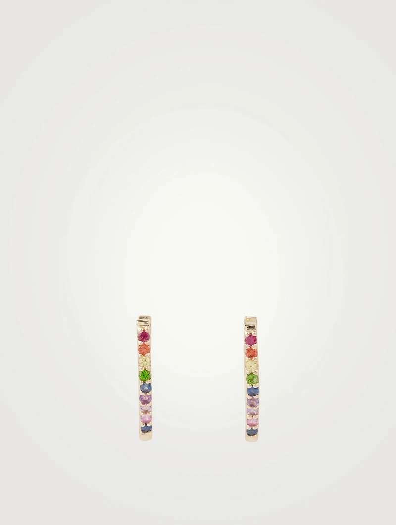 Cléo 14K Gold Geometric Huggie Hoop Earrings With Multicolour Sapphire And Tsavorite