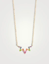 Aztec 14K Gold Starburst Rainbow Zig Zag Necklace With Multicolour Sapphire And Tsavorite