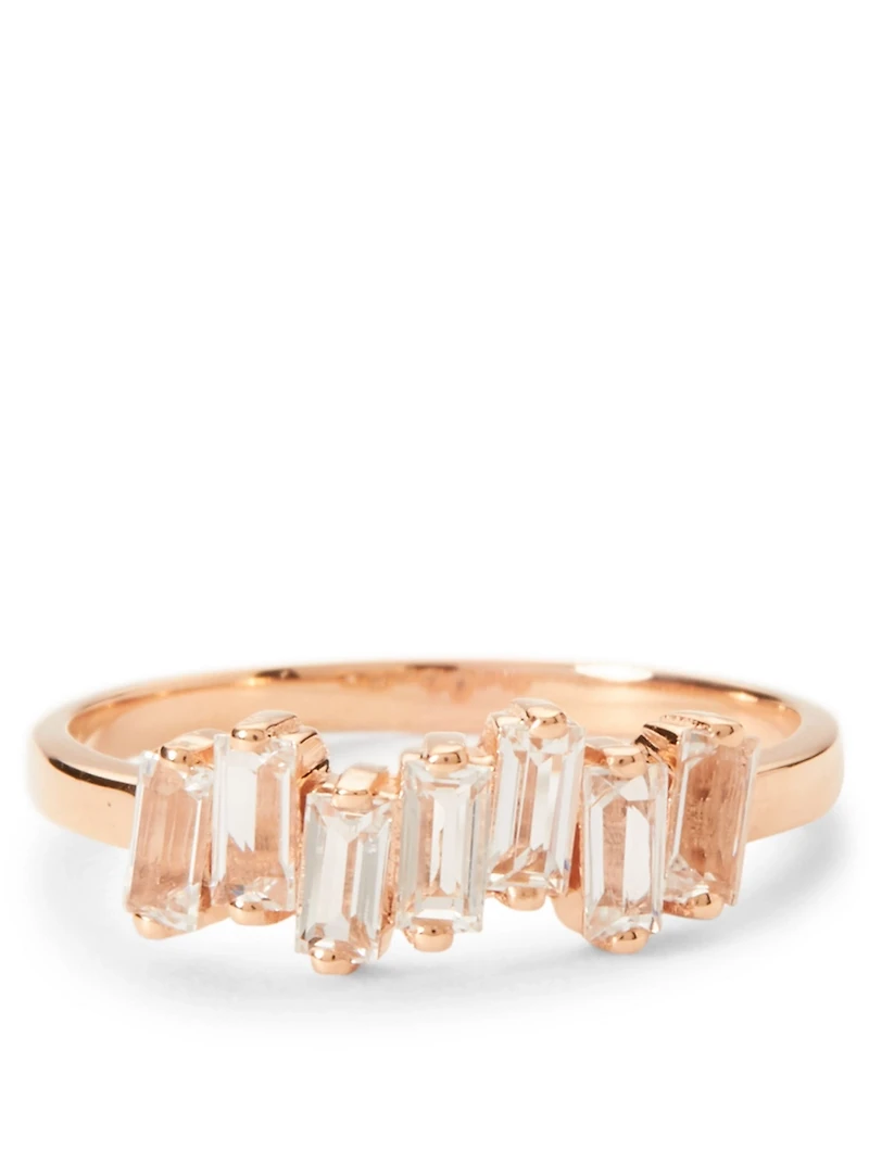 14K Rose Gold Amalfi Wave Band Ring With White Topaz