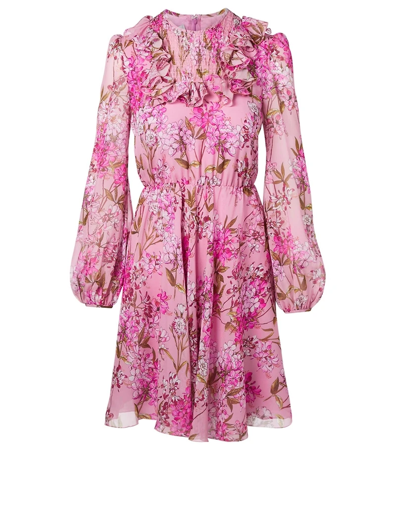 Silk Ruffled Dress Floral Print