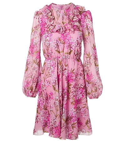 Silk Ruffled Dress Floral Print