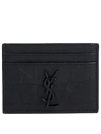 Monogram Croc-Embossed Leather Card Holder