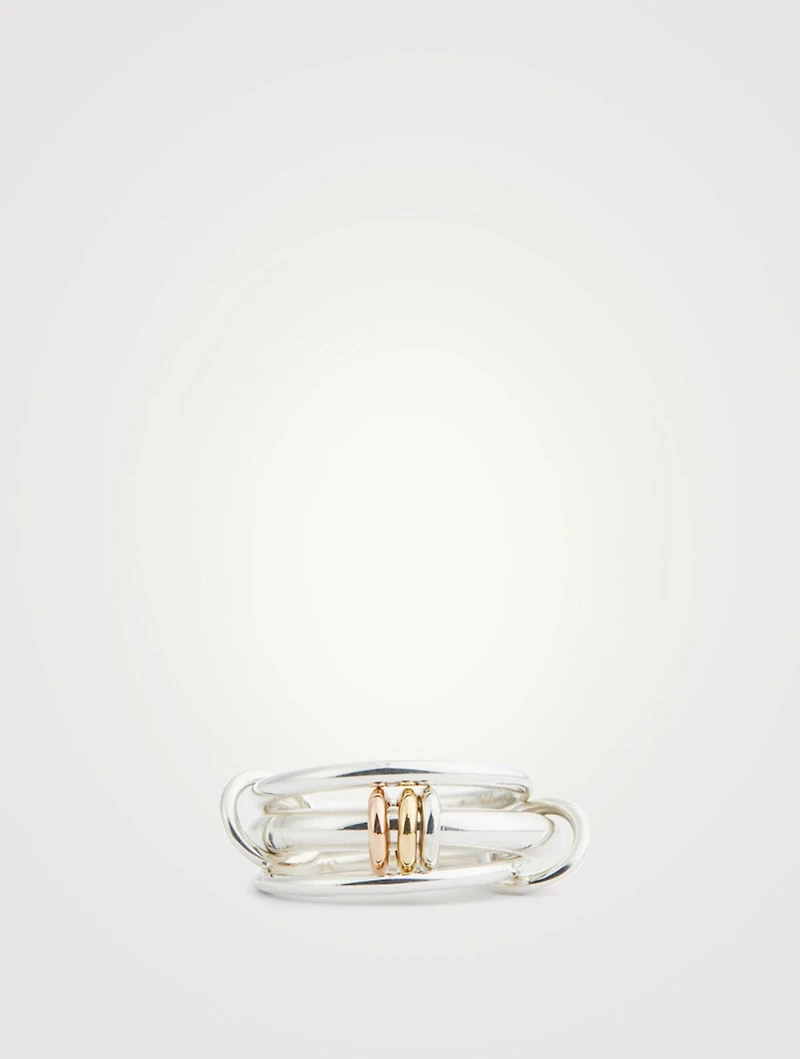 Gemini Sterling Silver Stacked Ring With 18K Rose And Yellow Gold Annulets