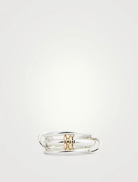 Gemini Sterling Silver Stacked Ring With 18K Rose And Yellow Gold Annulets