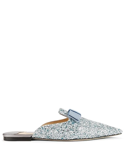 Galaxy Glitter Fabric Flat Mules With Bow