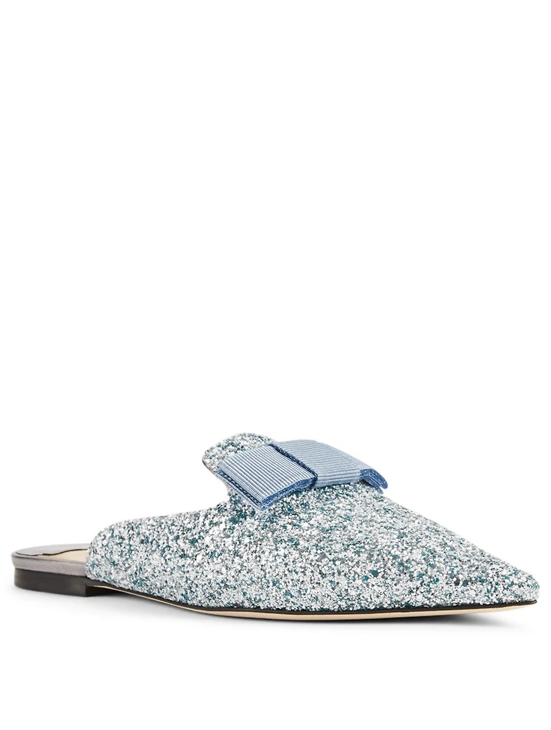 Galaxy Glitter Fabric Flat Mules With Bow