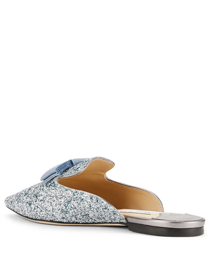 Galaxy Glitter Fabric Flat Mules With Bow
