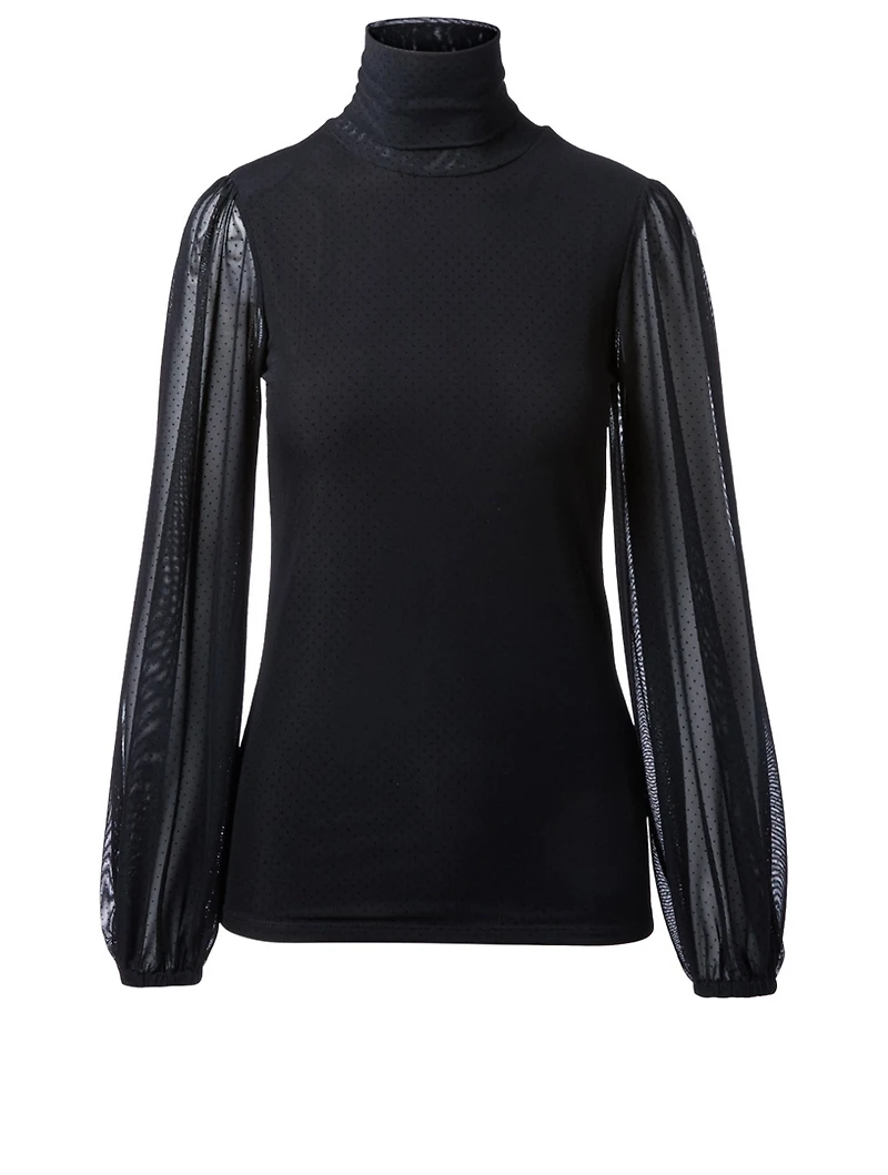 Addison Dot Mesh Turtleneck Top