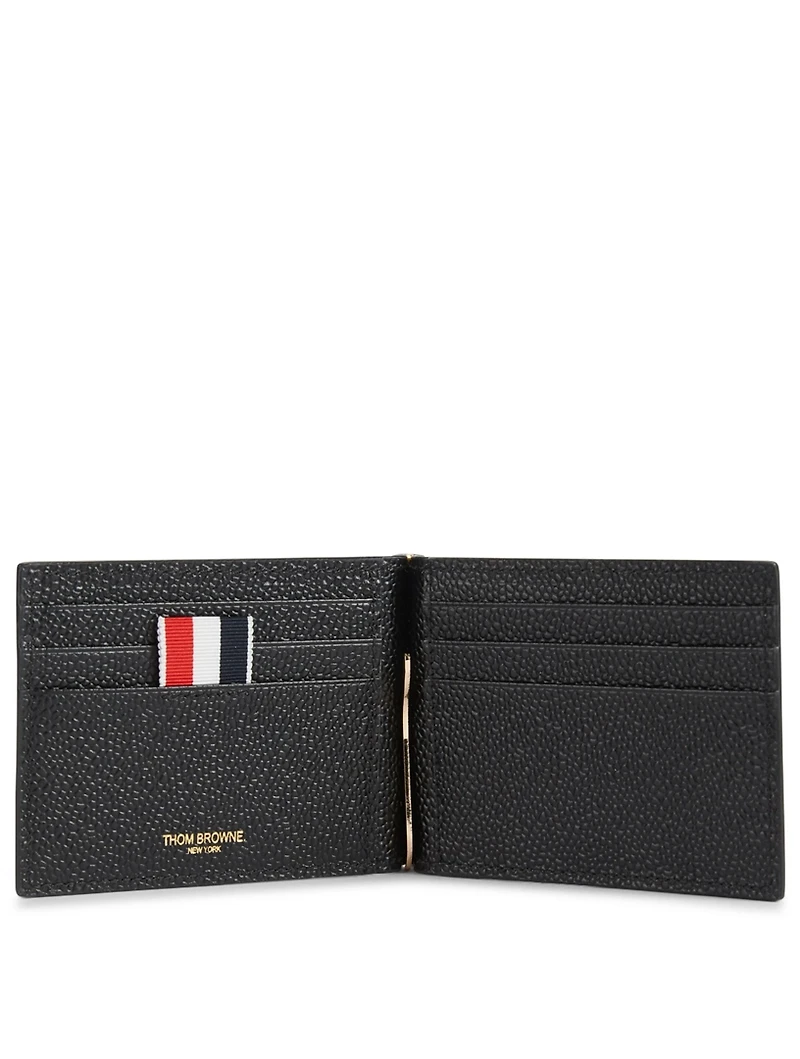 Leather Wallet With Money Clip In Plaid Print