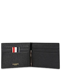 Leather Wallet With Money Clip In Plaid Print