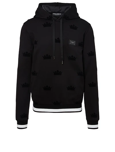 Hoodie Flocked Crown Print