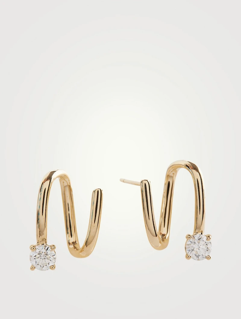 18K Gold Coil Earrings With Diamonds