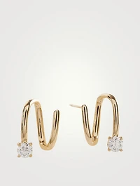 18K Gold Coil Earrings With Diamonds