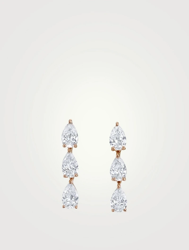 18K Rose Gold Three Pear Earrings With Diamonds