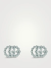 GG Running 18K White Gold Stud Earrings With Diamonds