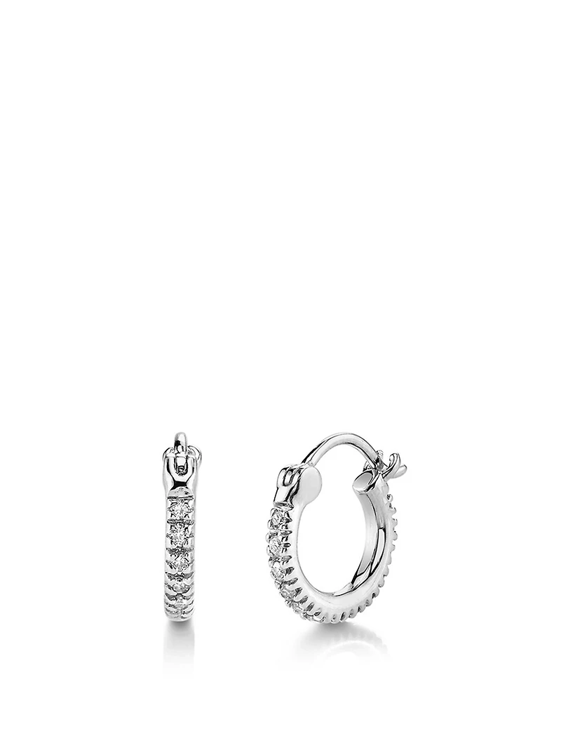 Mini 14K White Gold Huggie Hoop Earrings With Diamonds