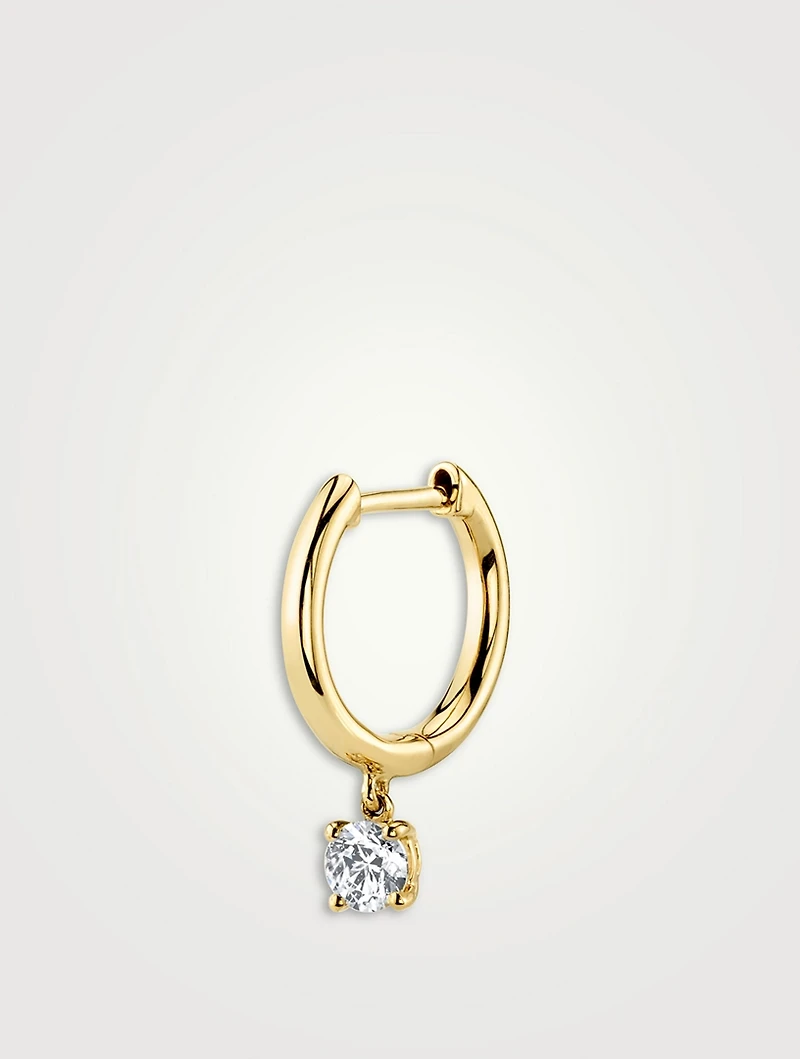 18K Gold Huggie Hoop Earring With Diamond