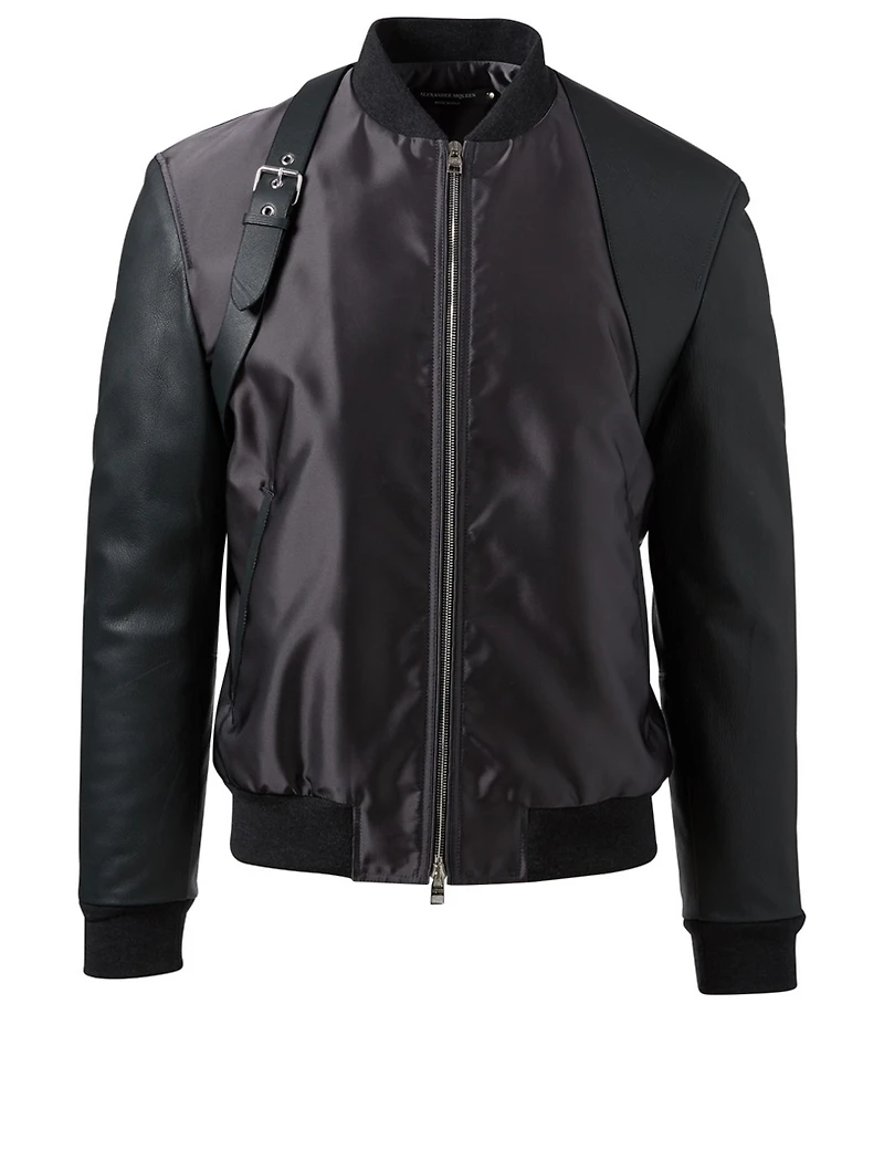 Nylon And Leather Harness Bomber Jacket