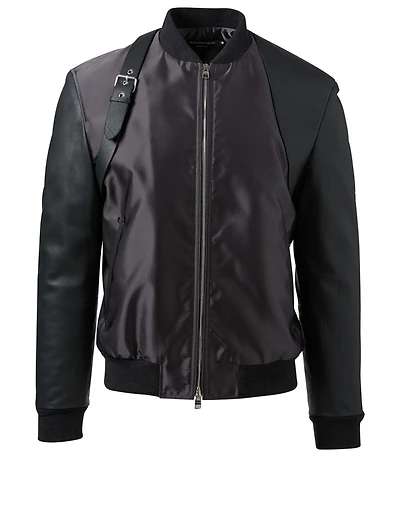 Nylon And Leather Harness Bomber Jacket