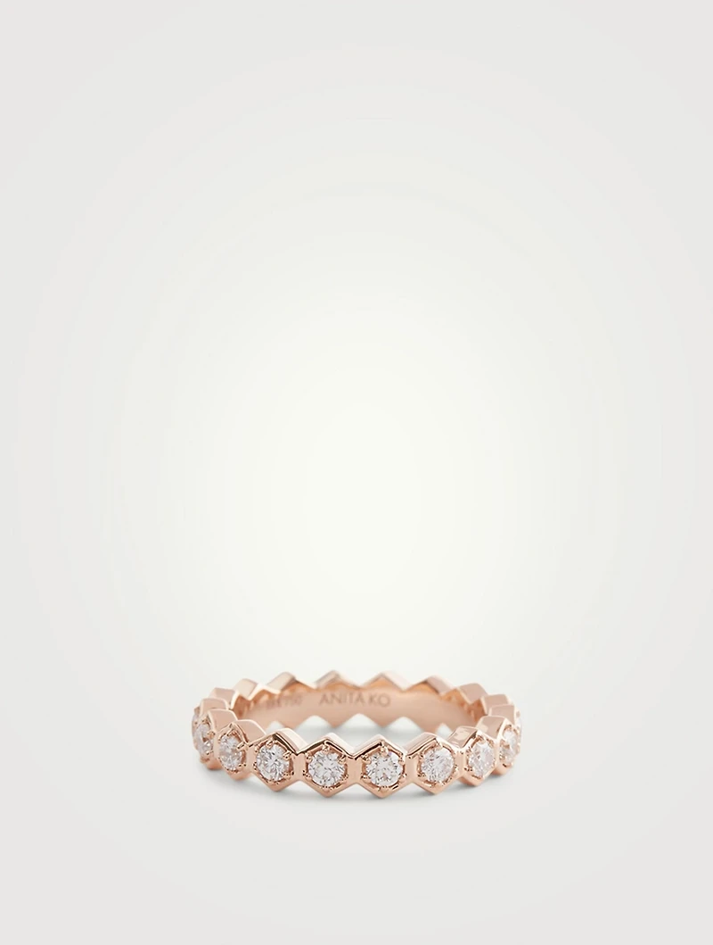 18K Rose Gold Six-Sided Ring With Diamonds