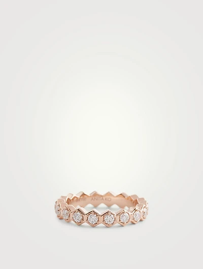 18K Rose Gold Six-Sided Ring With Diamonds