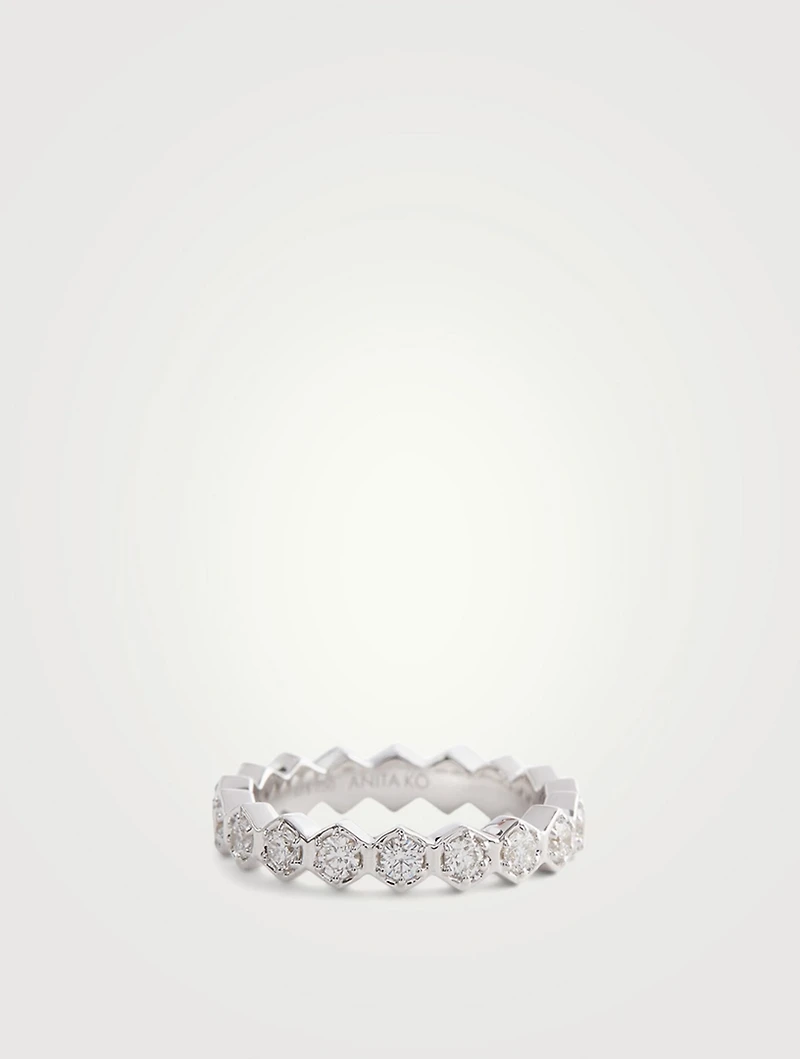 18K White Gold Six-Sided Ring With Diamonds