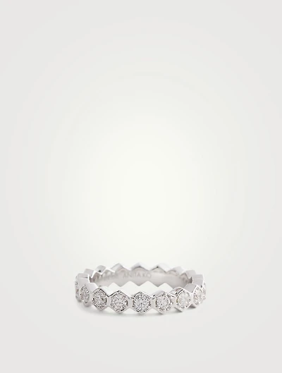 18K White Gold Six-Sided Ring With Diamonds