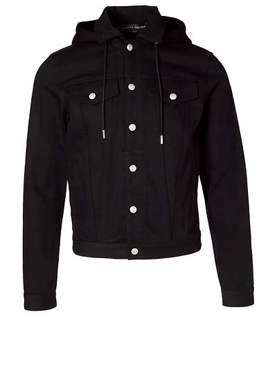 Mixed Media Hooded Denim Jacket