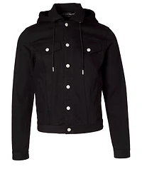 Mixed Media Hooded Denim Jacket