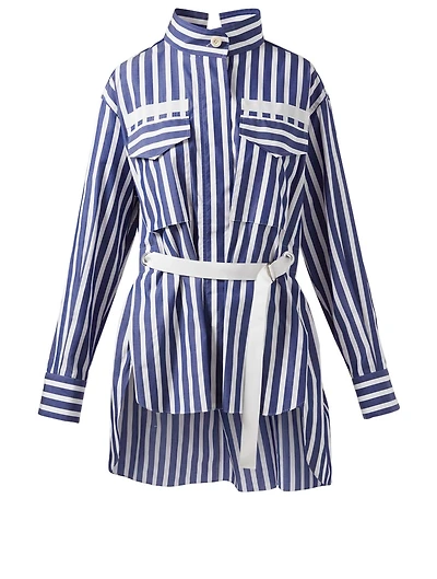 Belted Button-Up Shirt Stripe