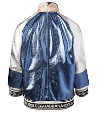 Metallic Leather Floral Bomber Jacket