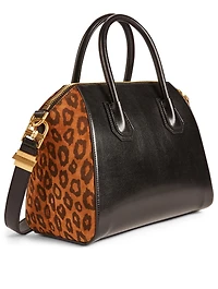 Small Antigona Leather And Suede Bag With Leopard Print