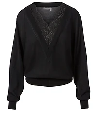 Wool V-Neck Sweater With Lace Insert