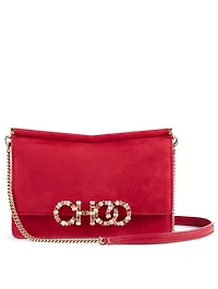 Medium Sidney Suede Clutch Bag With Crystal Logo