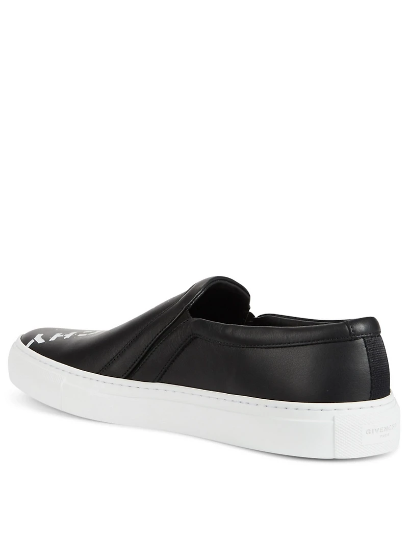 Logo Printed Leather Slip-On Sneakers