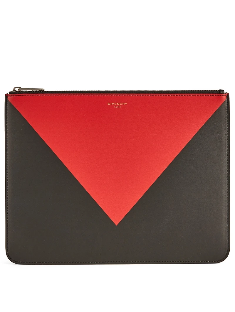 Leather Pouch With Triangle Print