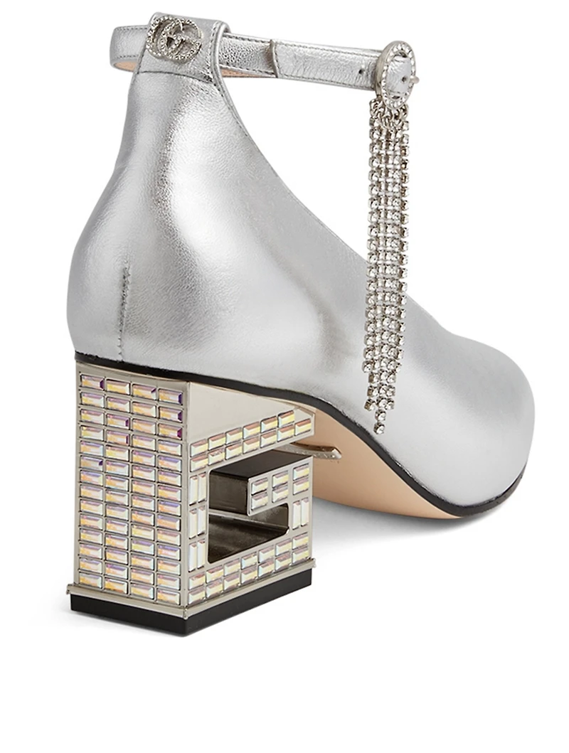 Metallic Leather Pumps With Crystal G Heel