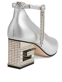 Metallic Leather Pumps With Crystal G Heel
