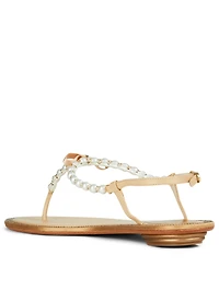 Eliza Leather Pearl Strass Thong Sandals